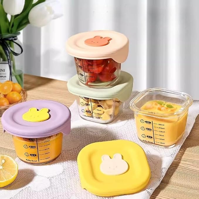 Ivymei Mini Glass Containers with lids,Small Clear Food Storage Contaiers Glass Food Jars with scale for Food Portion,Dipping Sauce,Snack,Yogurt,Fruit,Microwave Freezer Safe(green purple)