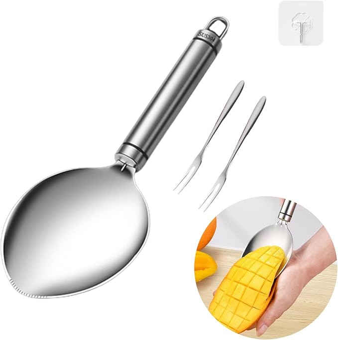 3Pcs Mango Slicer Fruit Fork Kit, Watermelon Cutter Slice, Stainless Steel Kitchen Fruit Cutter Slice Tool