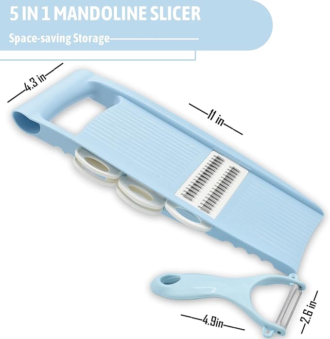 NACOLUS 5 in 1 Mandoline Slicer for Kitchen, Vegetable Slicer Multi Blade Potato Chip, Veggie shredder, Vegetable Cutter, Julienne Shredder and peeler For Small Job In Kitchen Blue