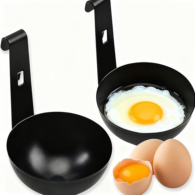 2-Piece Stainless Steel Egg Poacher Set – Nonstick Poached Egg Cups for Stovetop or Microwave, Easy-Clean, Rust- Egg Cooker for Perfect Breakfast Every Time