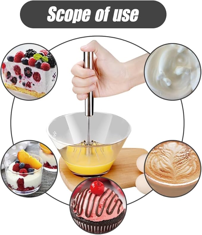2025 New Stainless Steel Semi-Automatic Whisk, Egg Whisk Hand Push Rotary Whisk Blender, Hand Push Mixer Stirrer Kitchen Tool for Blending, Whisking, Beating, Stirring (10in+12in)