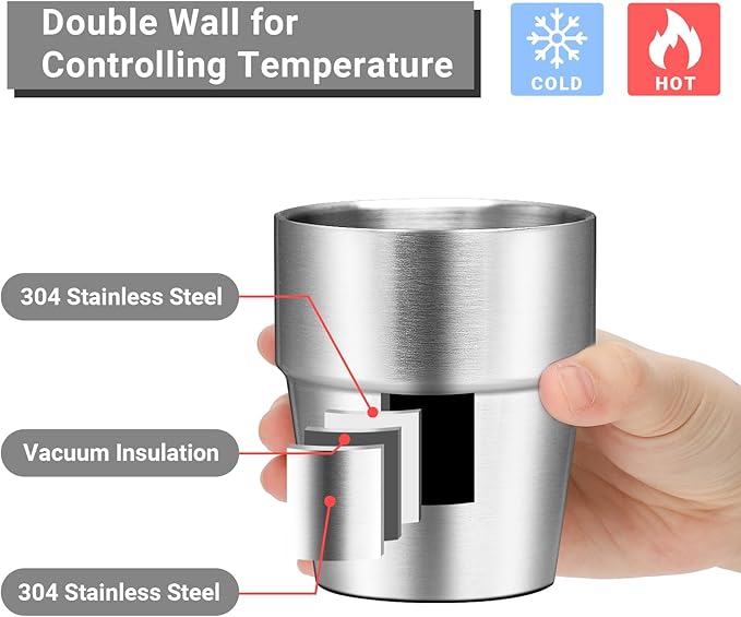 Drinking Glasses Set, 10 oz Insulated Tumbler, 8 Pack Double Wall Unbreakable Stackable Water Tumblers Vacuum Insulated Premium Stainless Steel Metal Cup for Travel Camping Home Outdoor