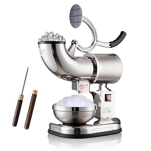 Electric Ice Shaver 300W Snow Cone Maker Machine 440lbs/hr Shaved Ice Machine Stainless Steel Kitchen Electric Ice Crusher with a Free Ice Pick and Ice Cube Tray