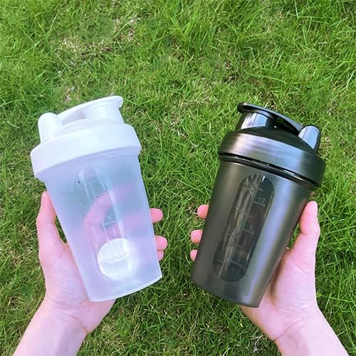 Shaker Bottle Protein Shakes and 16-Ounce/400ML Shaker-Bottle with Whisk Balls, Non-BPA plastic (Black+White(2PCS))