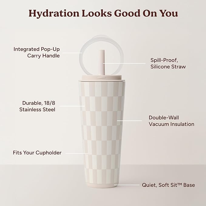 REDUCE Halo 32 oz Stainless Steel Vacuum Insulated Tumbler - Spill Proof Travel Mug with Flip Handle Lid - Keeps Drinks Cold for 32 Hrs - Dishwasher Safe - Cupholder Friendly - Feeling Neutral