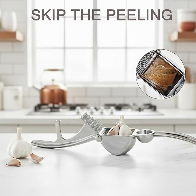2-Pack Heavy Duty Garlic Press, Hingeless Zinc Alloy Garlic Crusher & Mincer, Ergonomic, Easy to Clean and Dishwasher Safe