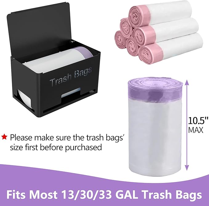 STWWO Extra Large Trash Bag Holder Dispenser, Metal Garbage Bag Dispenser Roll Holder,Trash Storage Organizer for Kitchen Laundry Room Under Sink, Wall Mounted or Freestanding, Black
