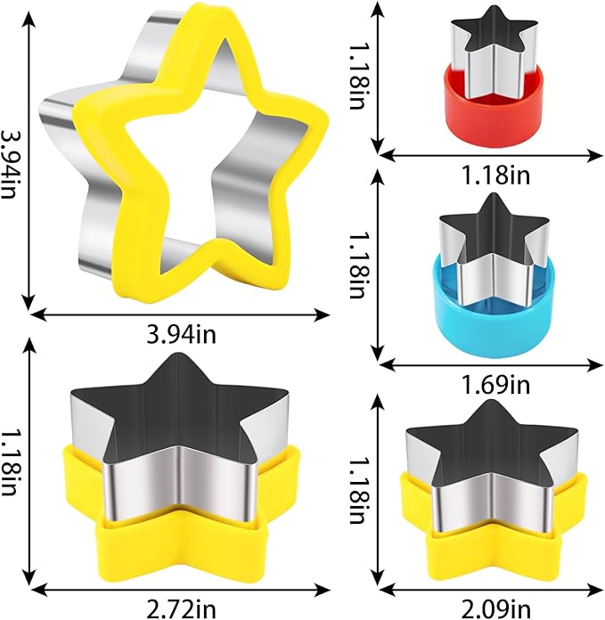 Nifogo Star Cookie Cutters 5 Pcs, Mini Small Large Sizes Stainless Steel Sandwich Cutter, Vegetable Fruit Cutters Shapes for Kids Boys Girls