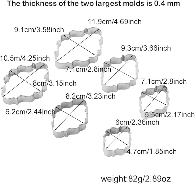 Frame Cookie Cutters Set, 6 Sizes Stainless Steel Sandwiches Cutters Biscuit Molds for Kids,Sturdy Cutters for Cookies,Sandwiches,Small to Large Size, 1.85-4.69 inch
