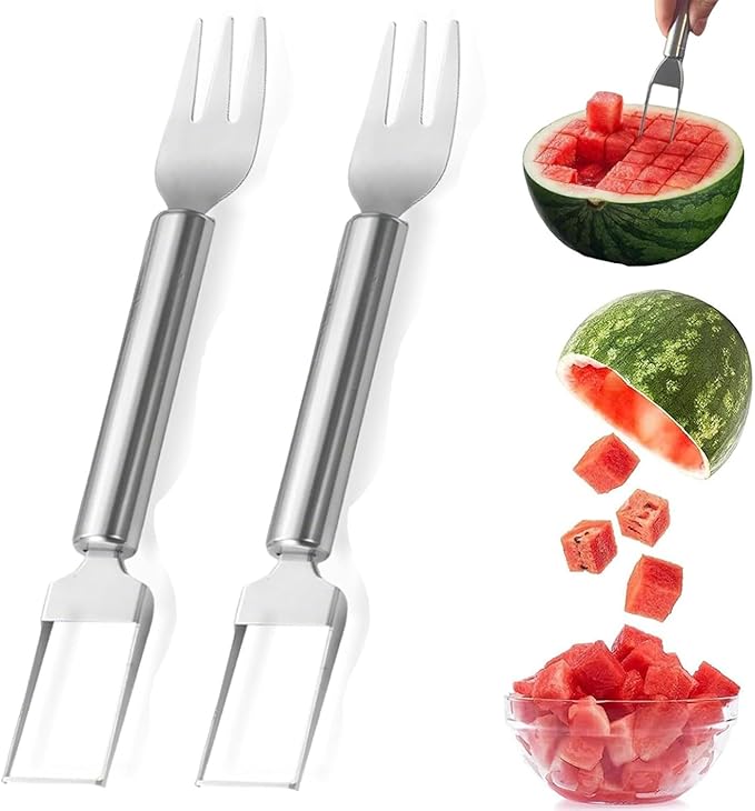 2-in-1 Watermelon Fork Slicer Cutter Set，Watermelon Cutter, Stainless Steel watermelon cutting tool,Summer Fruit Cutting Kitchen Gadget for Home (NEW-2PCS)