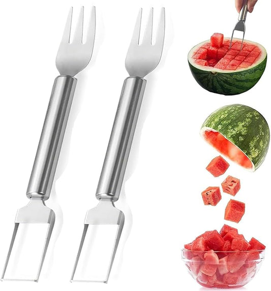 2-in-1 Watermelon Fork Slicer Cutter Set，Watermelon Cutter, Stainless Steel watermelon cutting tool,Summer Fruit Cutting Kitchen Gadget for Home (NEW-2PCS)