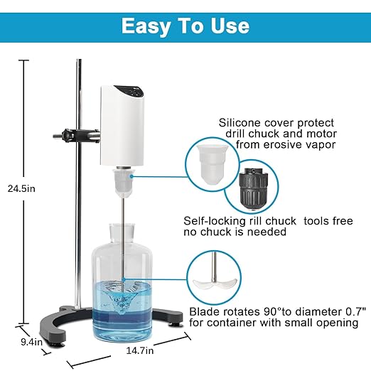 ONiLAB Lab Analog Overhead Stirrer, OLED Digital Overhead Stirrer, 10L Capacity, 200-2500rpm,Max.Viscosity 10000mpas,Overhead Mixer with Support Stand&Two Stirring Rods