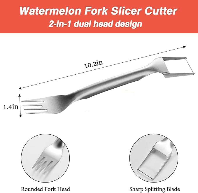 Watermelon Cutter Slicer Fruit Tool - 2-in-1 Stainless Steel Watermelon Cube Cutter, 2026 New Upgrade Dual Head Watermelon Fork Slicer Tool, Summer Fruit Cutting Kitchen Gadget for Home (2PCS)