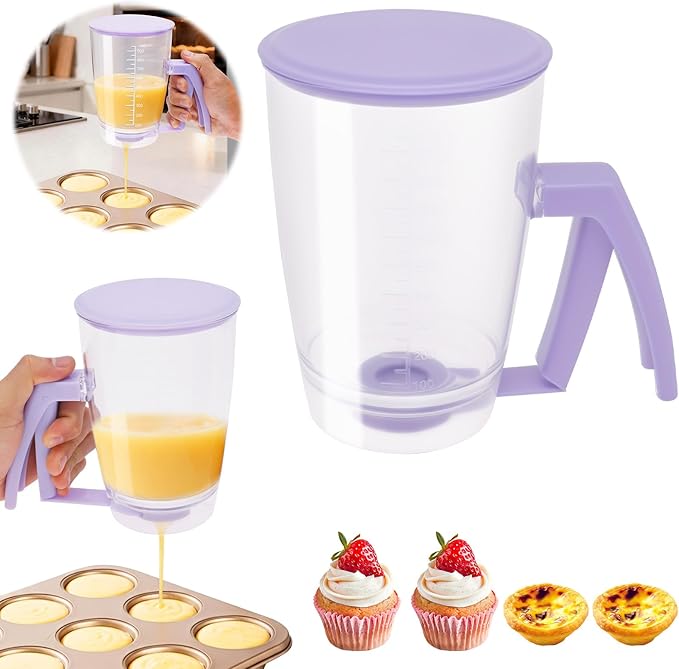 Pancake Batter Dispenser, Kitchen Must Have Tool for Pancakes, Cupcake, Waffle, Cupcake & Crepe, Batter Separator Maker with Measuring Label and Squeeze Handle, Baking Supplies for Griddle