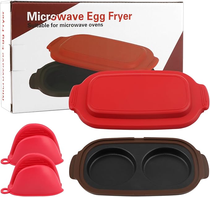 Microwave Egg Cooker with 2pcs Silicone Oven Mitts Heat Resistant, Multi-use Microwave Egg, Cooker & Poacher for Breakfast Sandwiches, Space-Saving Design for Dorms & Offices