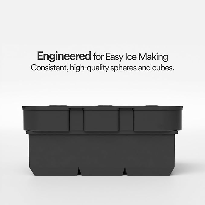 Silicone Ice Cube Trays – Large Silicone Molds for 2-Inch Ice Cubes and Spheres Whiskey Ice Cube Trays with Lids for Cocktails & Bourbon – Set of 2