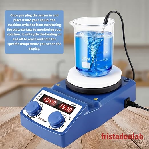 Fristaden Lab Magnetic Stirrer Hot Plate | Heavy Duty | USA Company | 5 L Capacity | Precision Temperature Control | Temperature Sensor Included | Stand-Free Operation
