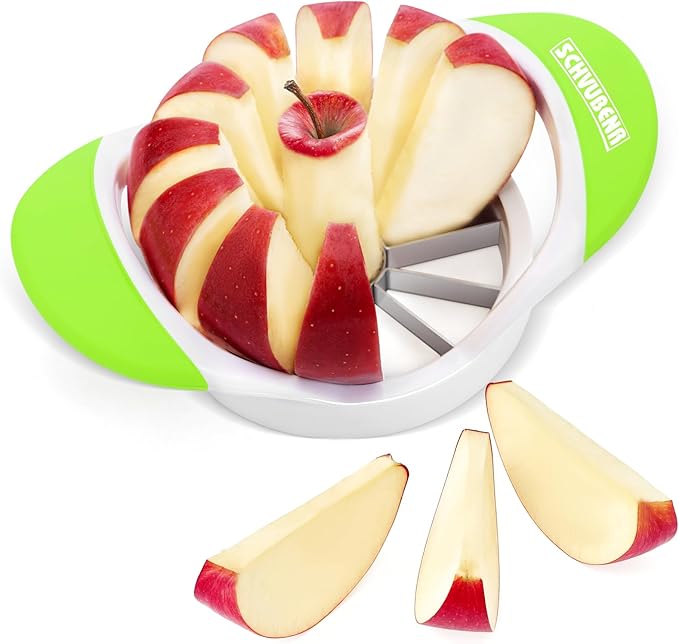 SCHVUBENR 3.5 Inch Apple Slicer with 12 Sharp Blades - Professional Apple Cutter - Stainless Steel Apple Corer - Super Sharp Apple Slicer and Corer - Slice Apple with Ease(Green)