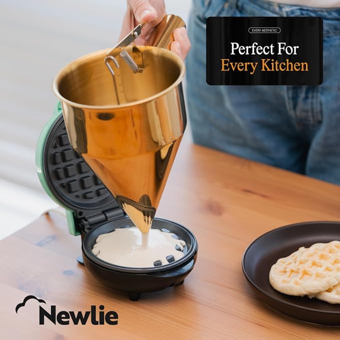 Pancake Batter Dispenser (Gold) - 40oz Batter Dispenser - Precise Pancake Maker and Versatile Kitchen Tool- Durable Stainless Steel Funnel Design - Stainless Steel Pancake Batter Dispenser by Newlie