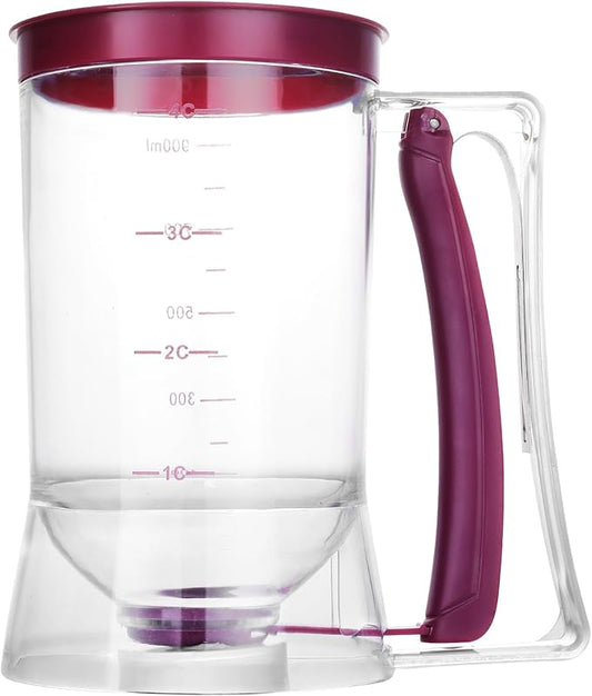 Pancake Batter Dispenser - Essential Kitchen Tool for Flawless Pancakes, Cupcakes, Waffles, Funnel Cake, Muffins, Crepes - Effortless Pour - Convenient Pancake Maker with Measuring Label - 900ml