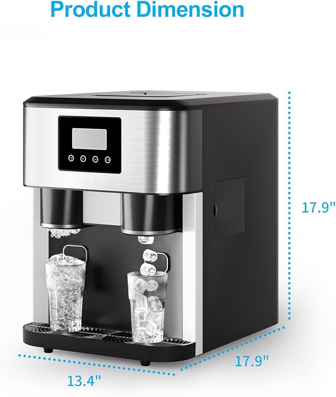 3-in-1 Bottleless Water Cooler Dispenser with Ice Maker & Ice Crusher, 40lbs/24H Ice Output, 1.8L Water Tank, 3 Size Bullet Ice Cubes for Home Office RV Party