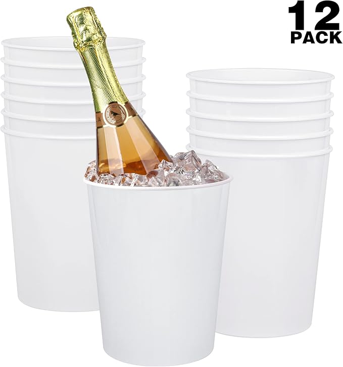 12 Pack Ice Buckets for Parties, Plastic Wine Cooler for Champagne, Beverage, Soda and Beer, Classic Wine Bottle Chiller for Wedding, Versatile Buckets as Vase, Flower Pot or Trash Bin, White