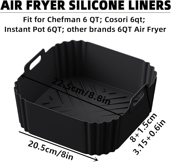 Silicone Air Fryer Liners for Chefman Air Fryer – 6 QT, LYHOLKEER Square Air Fryer Liners Silicone Reusable Basket for Cosori 9-in-1 TurboBlaze Air Fryer 6 Qt