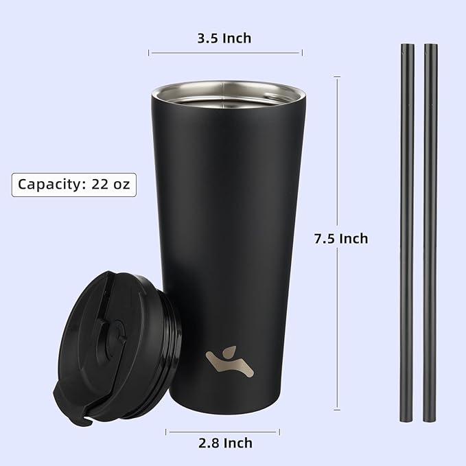 Konokyo 22 OZ Insulated Tumbler with Lid and 2 Straws Stainless Steel Water Bottle Vacuum Travel Mug Coffee Cup,Blue