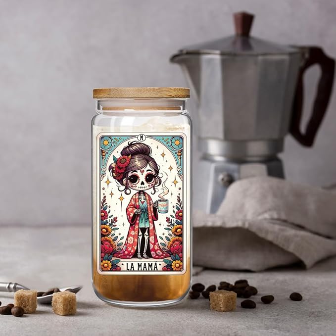 Mexico Mama 16oz Glass Cup with Lid and Straw Gifts for Mom Women, Cute Aesthetic Iced Coffee Cup Smoothie Tumbler Gift for Mothers Day New Mom to be Birthday Presents for Women