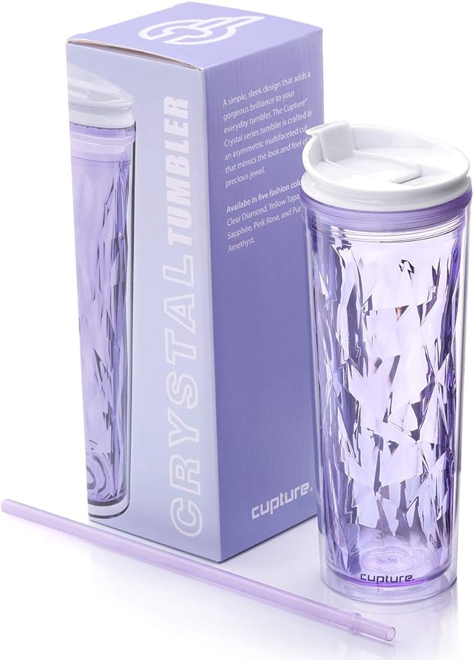 Cupture Crystal Click & Seal Shake Tumbler Cup for Hot or Cold Drinks - 22 oz (Purple Amethyst)