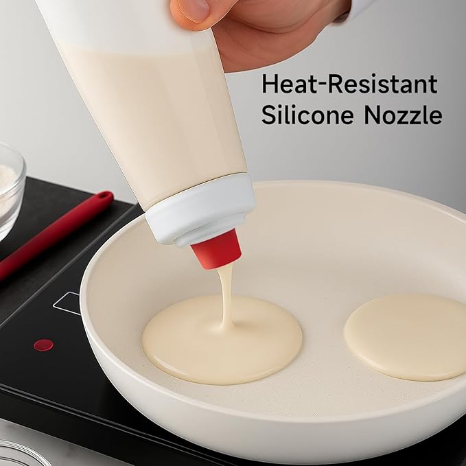 Pancake Batter Dispenser,Batter Dispenser and Mixer with BlenderBall Wire Whisk, Pancake Batter Dispenser Bottle for Pancakes, Crepes, Waffle, Muffins, Cupcakes