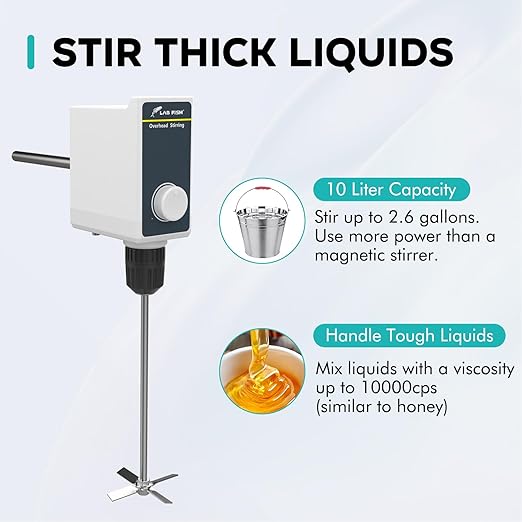 LAB FISH Overhead Stirrer Lab Stirrer | Includes Stirring Rod Not Stand | Speed 100-1000RPM Cap. 10L 10000 mPas for Lab(Single Machine)