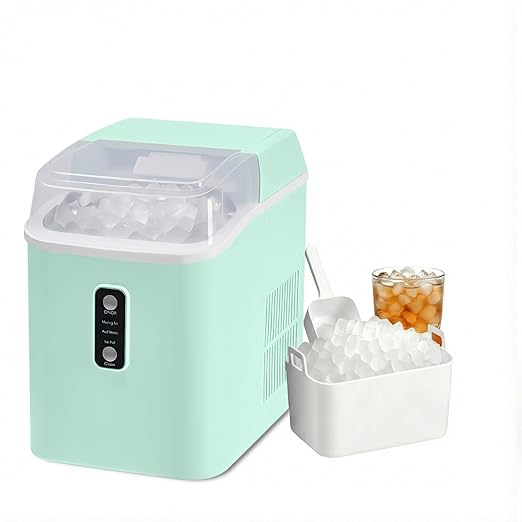 NEWBULIG Nugget Ice Makers Countertop, Portable Nugget Ice Machine, Ready in 6 Mins, 24lbs in 24Hrs, Auto-Cleaning, with Basket and Scoop, for Home, Kitchen, RV, Camping, Green