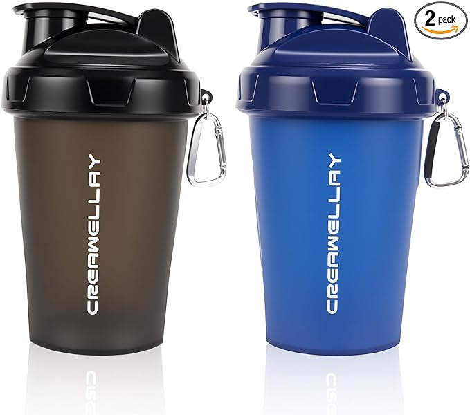 2 Pack Shaker Bottles for Protein Mixes, 17 oz Small Protein Shaker Bottle with Handle, Gym Shaker Cups with Blending Ball for Pre Workout, BPA-Free & Dishwasher Safe (Black, Blue)