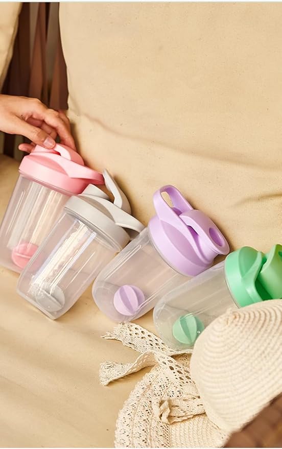 CHNLML Protein Shaker Bottle 400ML/16Oz w. Shaker Ball for Protein Shake, Shaker Bottle with Mixing Ball, Leak-Proof, BPA-Free, for Gym, Workout, Juice Mixer (Grey/Clear, 16Oz-400ML-1Bottle)