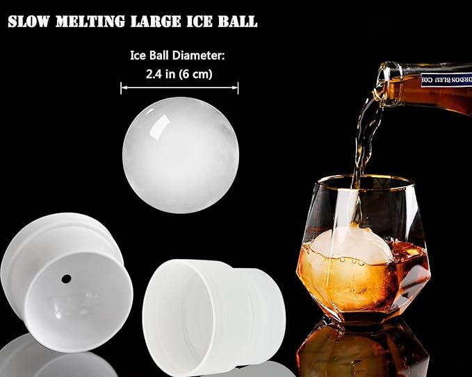 DAPOWER Ice Ball Maker Mold - Set of 4, Round Ice Cube Mold, 2.4 Inch Sphere Ice Cubes for Whiskey, Cocktails, Bourbon (4, White)
