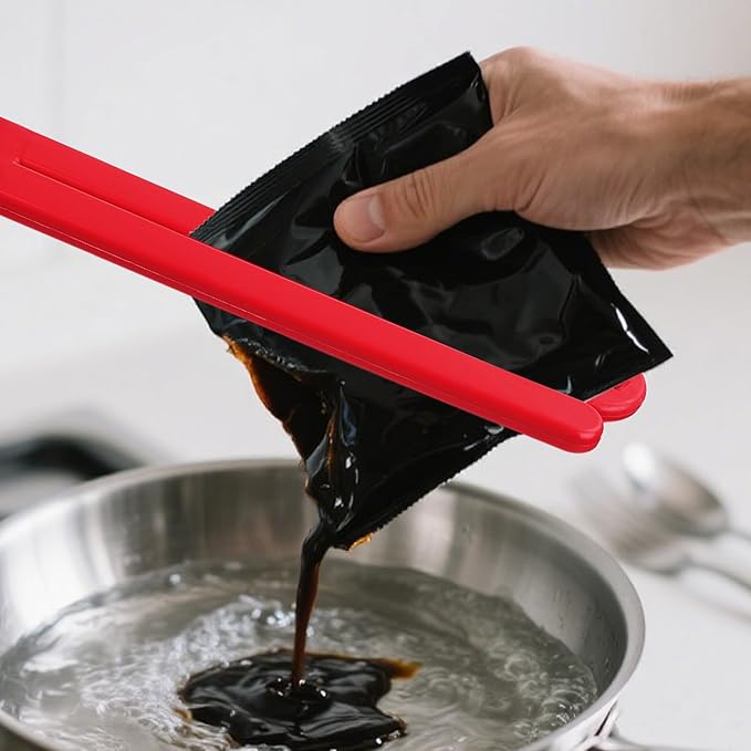 6pcs Food Bag Opener Cutter with Stainless Steel Blade, Plastic Food Pouch Squeezer with Easy Hanging Chain & Suction Cup for Bag Opening Home Restaurant Kitchen Tool (Red)
