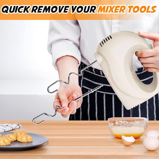 Handmixer Electric Handheld - 5 Speed Portable Kitchen Mixer Electric with 5 Stainless Steel Accessories Whisk, Food Beater for Whipping Mixing Cookies(Ivory)