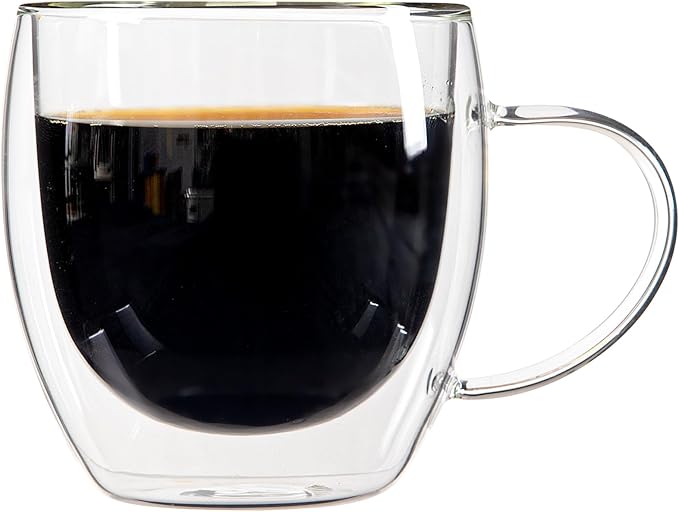 Restaurantware Coffee Cup 12 Pack of 8.45 oz Insulated Double-Wall with Handle Glass Borosilicate Coffee Cup Espresso Shot Dishwasher Safe For Hot Drinks