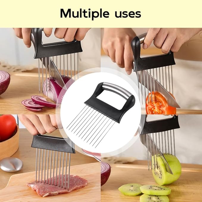 Onion Holder for Slicing, 2025 New Stainless Steel Onion Slice Holder Lemon Slicer Vegetable Cutter, Kitchen Chopper Slicing Assistant Tool for Meat, Onion, Potato, Tomato (A-2PCS)