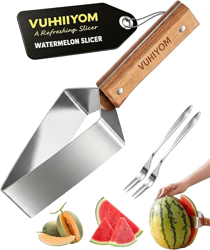 2026 Stainless Steel Watermelon Slicer, Watermelon Cutter Slicer Tool with Wooden Handle, Triangle Fruit Melon Knife Kitchen Gadgets for for A Wide Variety, Cantaloupe, Honeydew, Apples(1pc#)