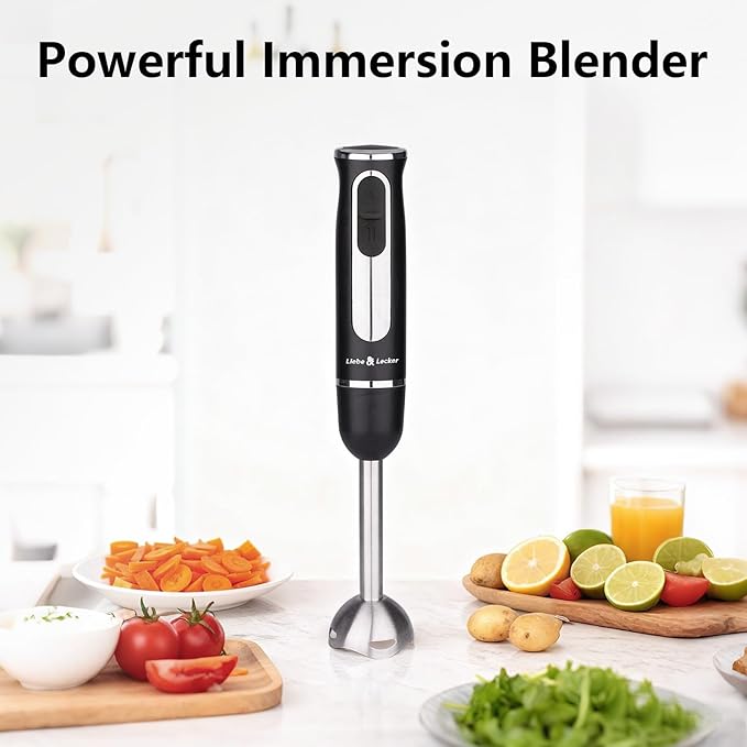Liebe&Lecker Immersion Blender Handheld, 300W Hand Blender with 2 Mixing Speed and Stainless Steel Blades, Emulsion Blender Handheld for Kitchen, Shakes, Puree or Baby Food