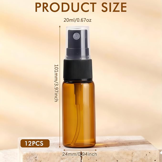 UPSTORE 12Pcs 20ml/0.7oz Glass Spray Bottles Empty Refillable Fine Mist Spray Bottle Dispenser with Cap Essential Oil Liquid Containers Jar for Perfume