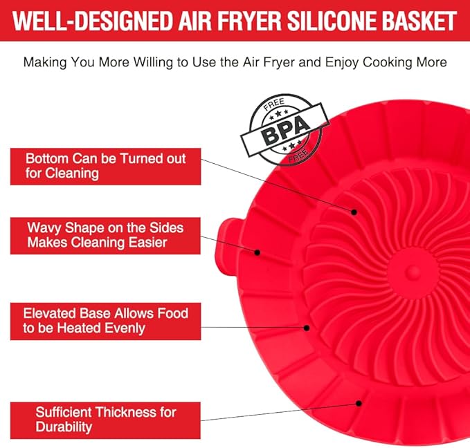 Small Air Fryer Silicone Liners for COSORI/Instant Pot/Chefman/Ninja/Dash/Bella/GoWise/COSMO Air Fryer 2QT 2.1QT 2.3QT 2.5QT, 2 Pack Reusable Silicone Basket Pot Baking Tray AirFryer Accessories