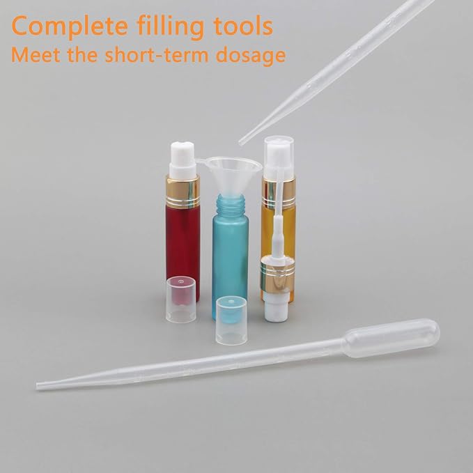 Ellbest 10PCS 10ml Small Spray Bottles Mist Spray Bottle Refillable Glass Spray Bottles Travel Size Perfume Atomizer (5 Droppers &10 Funnels Included)