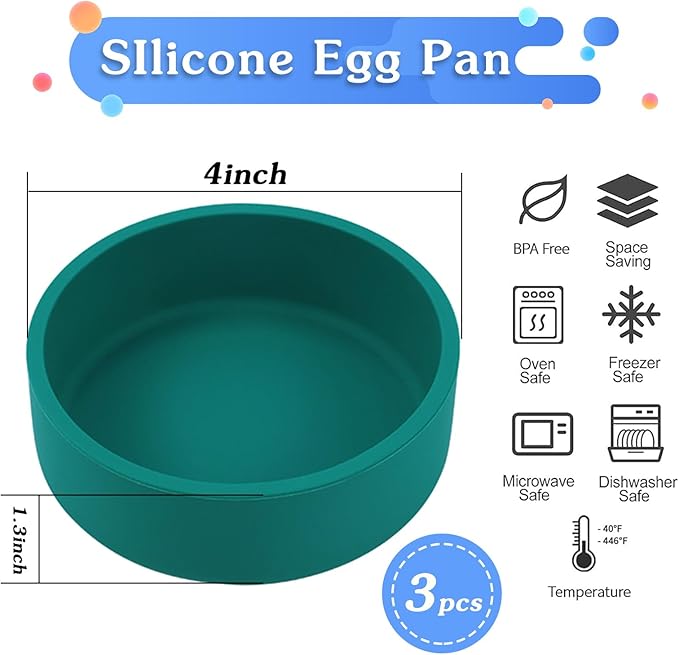 3Pcs ZHYEEDAA Air Fryer Egg Mold,Silicone Egg Molds, Individual Egg Bite Maker Reusable Egg Molds, Microwave Egg Cooker, BPA Free, Dishwasher Safe (Round-Multi)