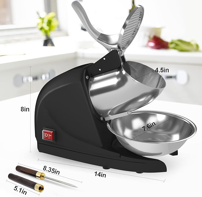 Shaved Ice Machine 380w Snow Cone Machine 3 Stainless Steel Blades Ice Shaver Machine Electric Ice Crusher 280lbs/hr Snow Cone Maker for Home and Commercial with Ice Pick(Black)