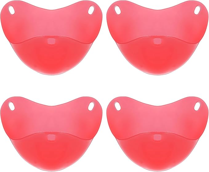 uxcell 4 Pack Egg Poacher, Nonstick Silicone Egg Poacher Cups Poached Cups Kitchen Breakfast Gadget for Microwave Air Fryer Stove Top Cooking Boiled Poached, Bright Red