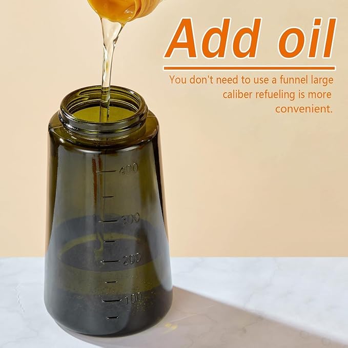 2-in-1 Olive Oil Sprayer & Dispenser, Leakproof 16oz Refillable Glass Spray Bottle for Cooking, Air Fryer & Salad