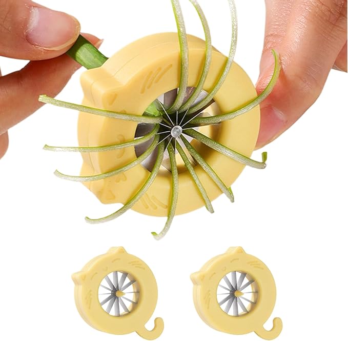 Professional Green Onion Shredder & Slicer - 12 Blade Stainless Steel Scallion Cutter with Safety Design, Perfect for Blooming Onion, Chili & Celery (2)